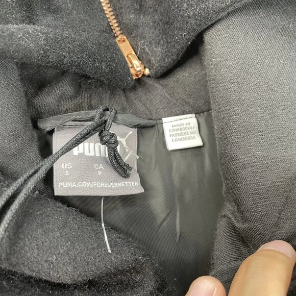 PUMA SIGNATURE Varsity P Patch Long JACKET Snap Button Wool Blend Coat Black - Picture 6 of 13